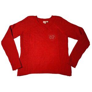 Women's Vintage 90's Y2K Apollo Sweater Red Acrylic Made in Korea 1X V-neck Top